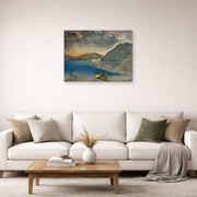 Unframed poster print of Salvador Dali's Landscape of Port Lligat, Before the Storm displayed on a wall in a living room