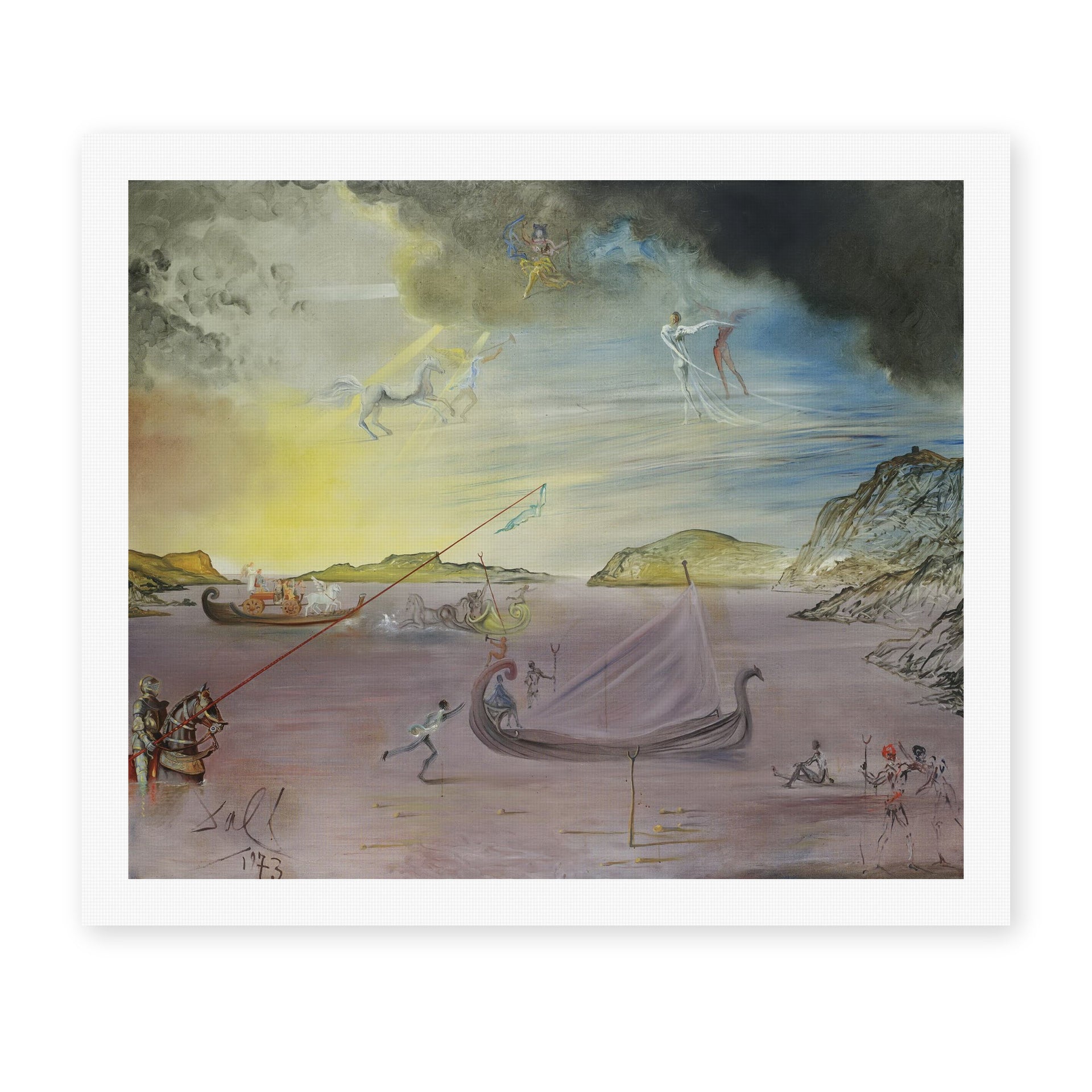 Salvador Dali's 'Las Galas of Port Lligat' painting reproduced as a rolled canvas print
