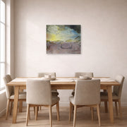 Unframed poster print of Salvador Dali's Las Galas of Port Lligat displayed on a wall in a dining room