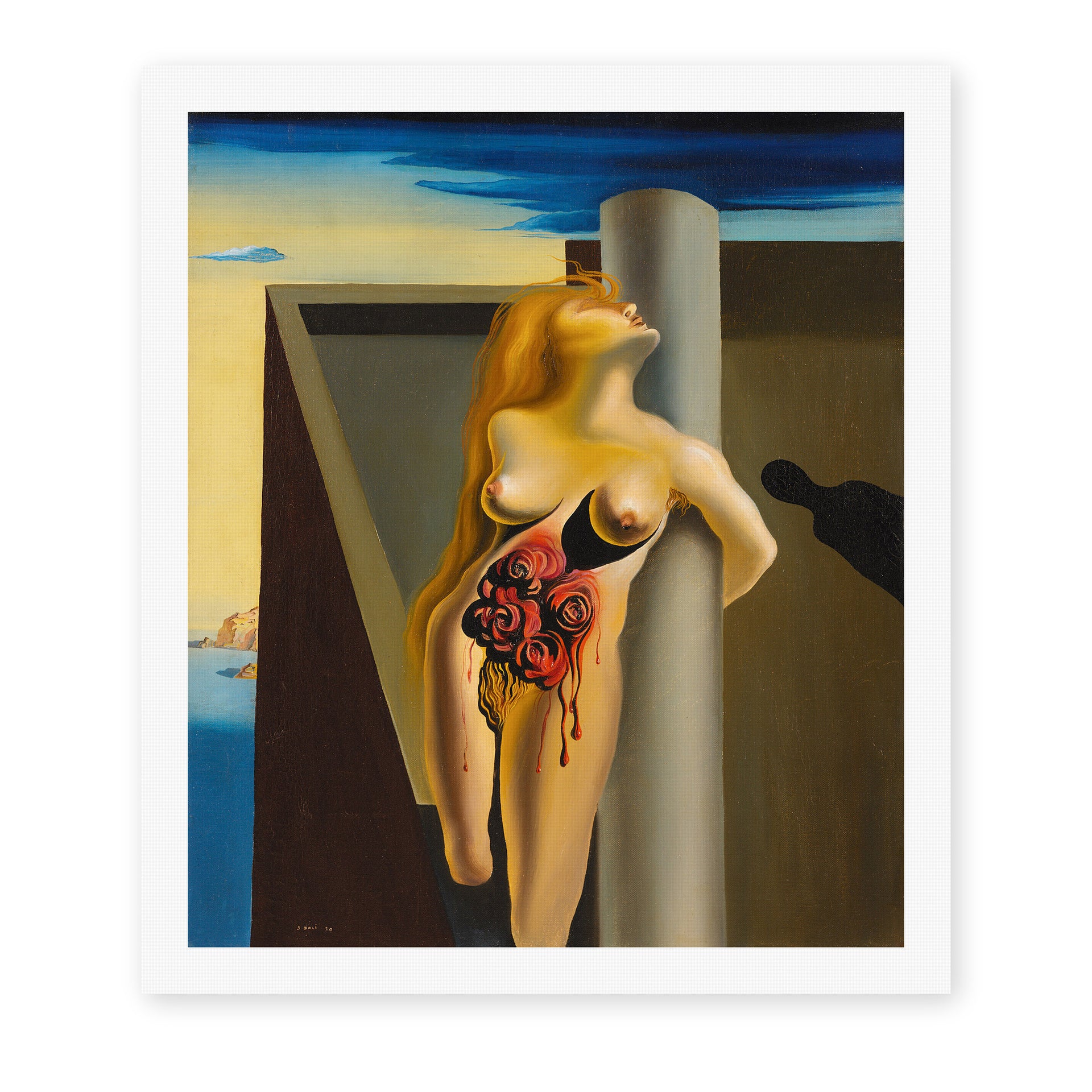 Salvador Dali's 'Las Rosas Sangrantes' painting reproduced as a rolled canvas print