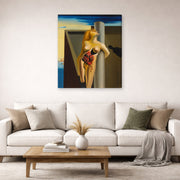 Gallery-wrapped canvas print of Salvador Dali's Las Rosas Sangrantes displayed on a wall in a living room