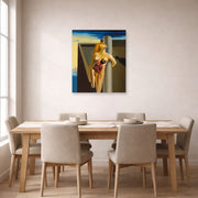 Unframed poster print of Salvador Dali's Las Rosas Sangrantes displayed on a wall in a dining room