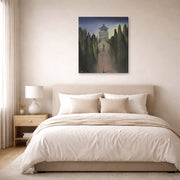 Gallery-wrapped canvas print of Salvador Dali's Le Mausolee D'Halicarnasse displayed on a wall in a bedroom