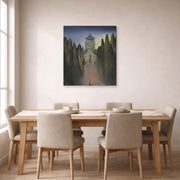 Gallery-wrapped canvas print of Salvador Dali's Le Mausolee D'Halicarnasse displayed on a wall in a dining room