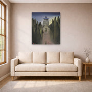 Gallery-wrapped canvas print of Salvador Dali's Le Mausolee D'Halicarnasse displayed on a wall in a living room
