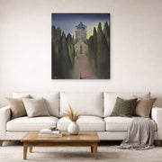 Gallery-wrapped canvas print of Salvador Dali's Le Mausolee D'Halicarnasse displayed on a wall in a living room