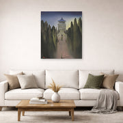 Unframed poster print of Salvador Dali's Le Mausolee D'Halicarnasse displayed on a wall in a living room