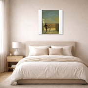 Gallery-wrapped canvas print of Salvador Dali's Le Spectre De Vermeer De Delft displayed on a wall in a bedroom