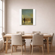 Gallery-wrapped canvas print of Salvador Dali's Le Spectre De Vermeer De Delft displayed on a wall in a dining room