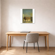 Unframed poster print of Salvador Dali's Le Spectre De Vermeer De Delft displayed on a wall in a office