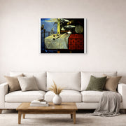 Gallery-wrapped canvas print of Salvador Dali's Living Still Life displayed on a wall in a living room