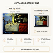Salvador Dali - Living Still Life poster print size comparison and framing display infographic