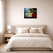 Unframed poster print of Salvador Dali's Living Still Life displayed on a wall in a bedroom