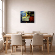 Unframed poster print of Salvador Dali's Living Still Life displayed on a wall in a dining room