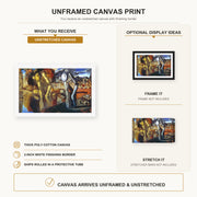 Salvador Dali - Metamorphosis of Narcissus canvas print size comparison and framing display infographic