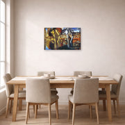 Gallery-wrapped canvas print of Salvador Dali's Metamorphosis of Narcissus displayed on a wall in a dining room