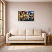 Gallery-wrapped canvas print of Salvador Dali's Metamorphosis of Narcissus displayed on a wall in a living room