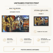 Salvador Dali - Metamorphosis of Narcissus poster print size comparison and framing display infographic