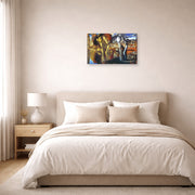 Unframed poster print of Salvador Dali's Metamorphosis of Narcissus displayed on a wall in a bedroom