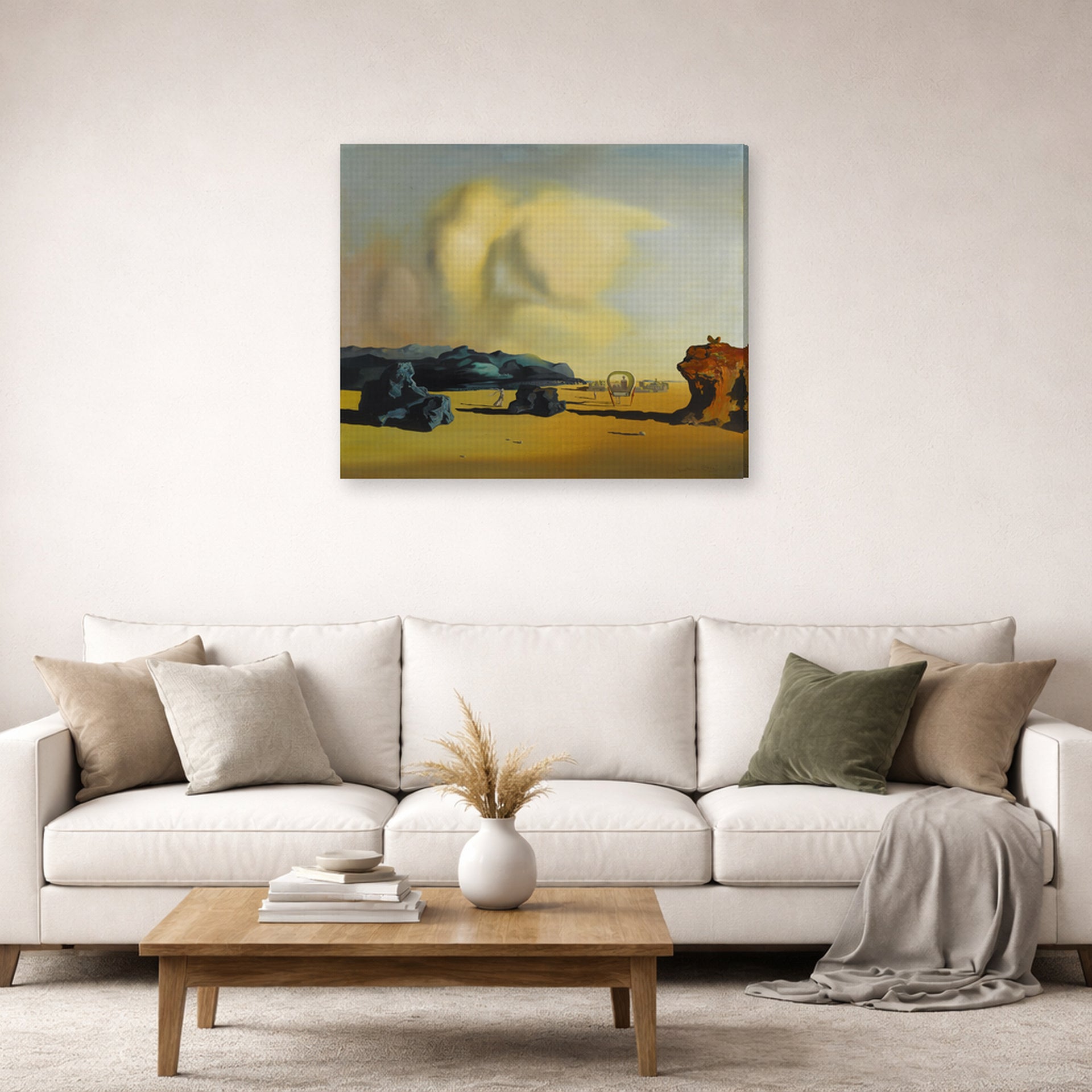 Gallery-wrapped canvas print of Salvador Dali's Moment De Transition displayed on a wall in a living room