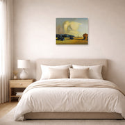 Unframed poster print of Salvador Dali's Moment De Transition displayed on a wall in a bedroom