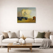 Unframed poster print of Salvador Dali's Moment De Transition displayed on a wall in a living room