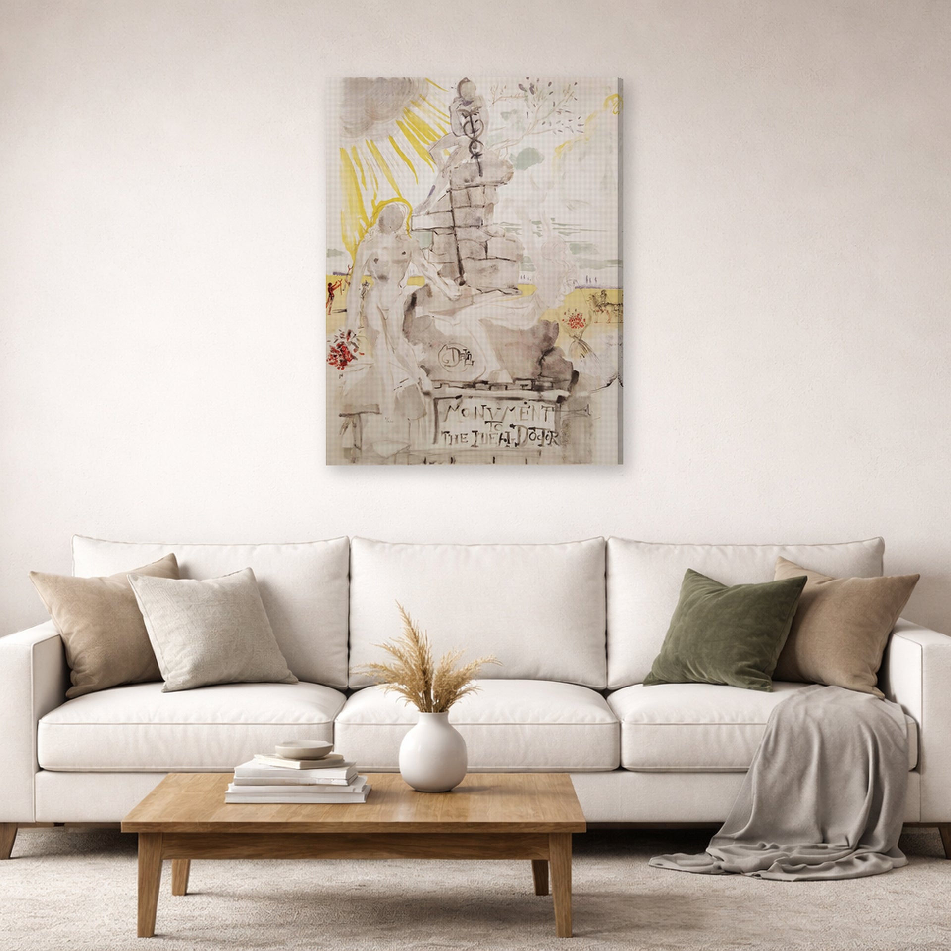 Gallery-wrapped canvas print of Salvador Dali's Monument to the Ideal Doctor displayed on a wall in a living room