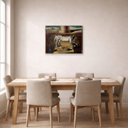 Gallery-wrapped canvas print of Salvador Dali's Paranoiac Woman displayed on a wall in a dining room