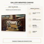 Salvador Dali - Paranoiac Woman gallery wrap canvas construction and hanging details infographic