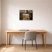 Unframed poster print of Salvador Dali's Paranoiac Woman displayed on a wall in a office