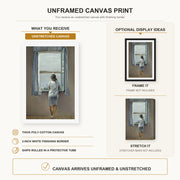 Salvador Dali - Person at the Window canvas print size comparison and framing display infographic
