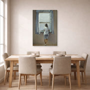 Gallery-wrapped canvas print of Salvador Dali's Person at the Window displayed on a wall in a dining room