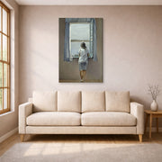 Gallery-wrapped canvas print of Salvador Dali's Person at the Window displayed on a wall in a living room