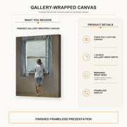 Salvador Dali - Person at the Window gallery wrap canvas construction and hanging details infographic