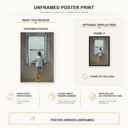 Salvador Dali - Person at the Window poster print size comparison and framing display infographic