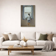 Unframed poster print of Salvador Dali's Person at the Window displayed on a wall in a living room
