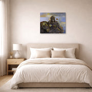 Gallery-wrapped canvas print of Salvador Dali's Pieta displayed on a wall in a bedroom