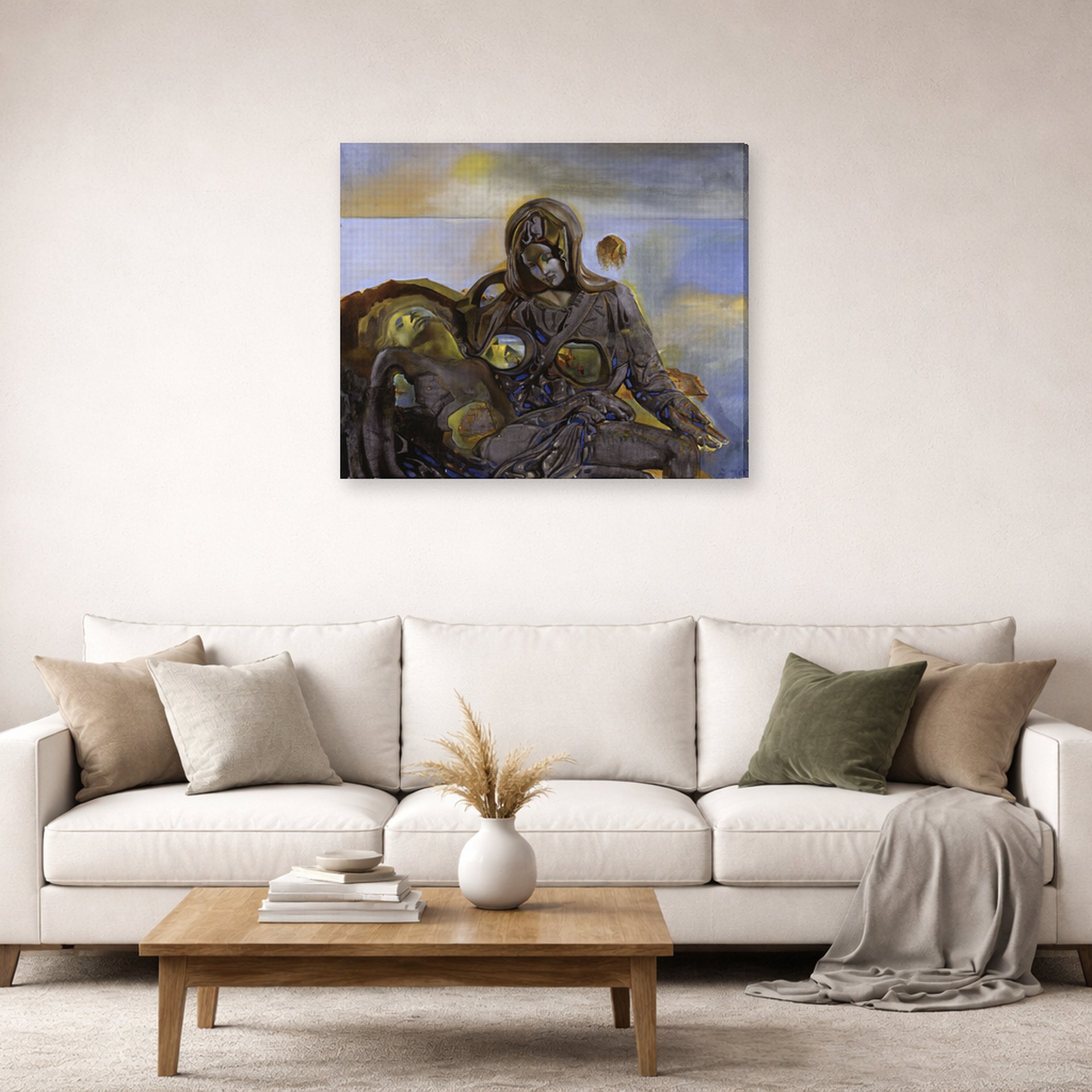 Gallery-wrapped canvas print of Salvador Dali's Pieta displayed on a wall in a living room