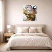 Unframed poster print of Salvador Dali's Polypheme displayed on a wall in a bedroom
