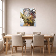 Unframed poster print of Salvador Dali's Polypheme displayed on a wall in a dining room