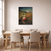 Unframed poster print of Salvador Dali's Portrait De Madame Ducas displayed on a wall in a dining room