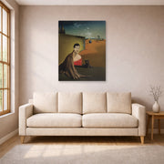 Unframed poster print of Salvador Dali's Portrait De Madame Ducas displayed on a wall in a living room