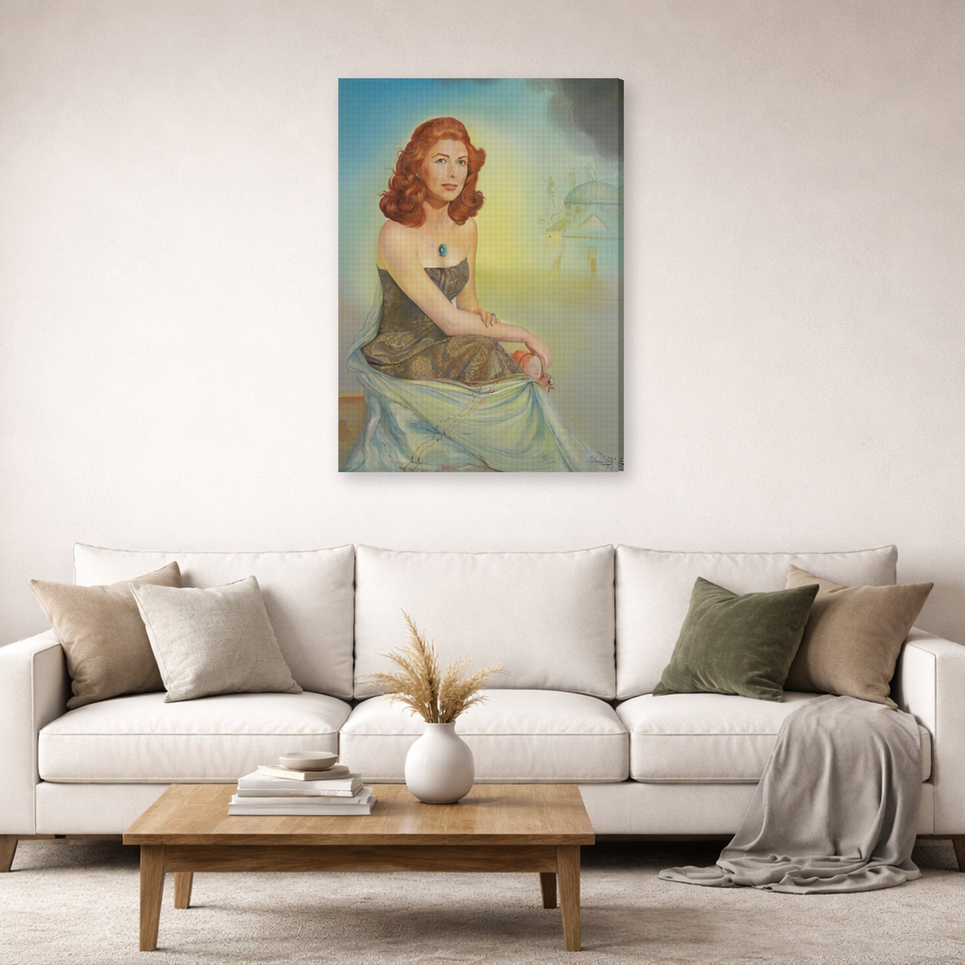 Gallery-wrapped canvas print of Salvador Dali's Portrait of Eunice Gardiner displayed on a wall in a living room