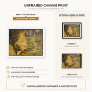 Salvador Dali - Portrait of Gala with Two Lamb Chops in Equilibrium Upon Her Shoulder canvas print size comparison and framing display infographic