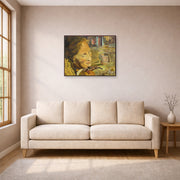 Unframed poster print of Salvador Dali's Portrait of Gala with Two Lamb Chops in Equilibrium Upon Her Shoulder displayed on a wall in a living room