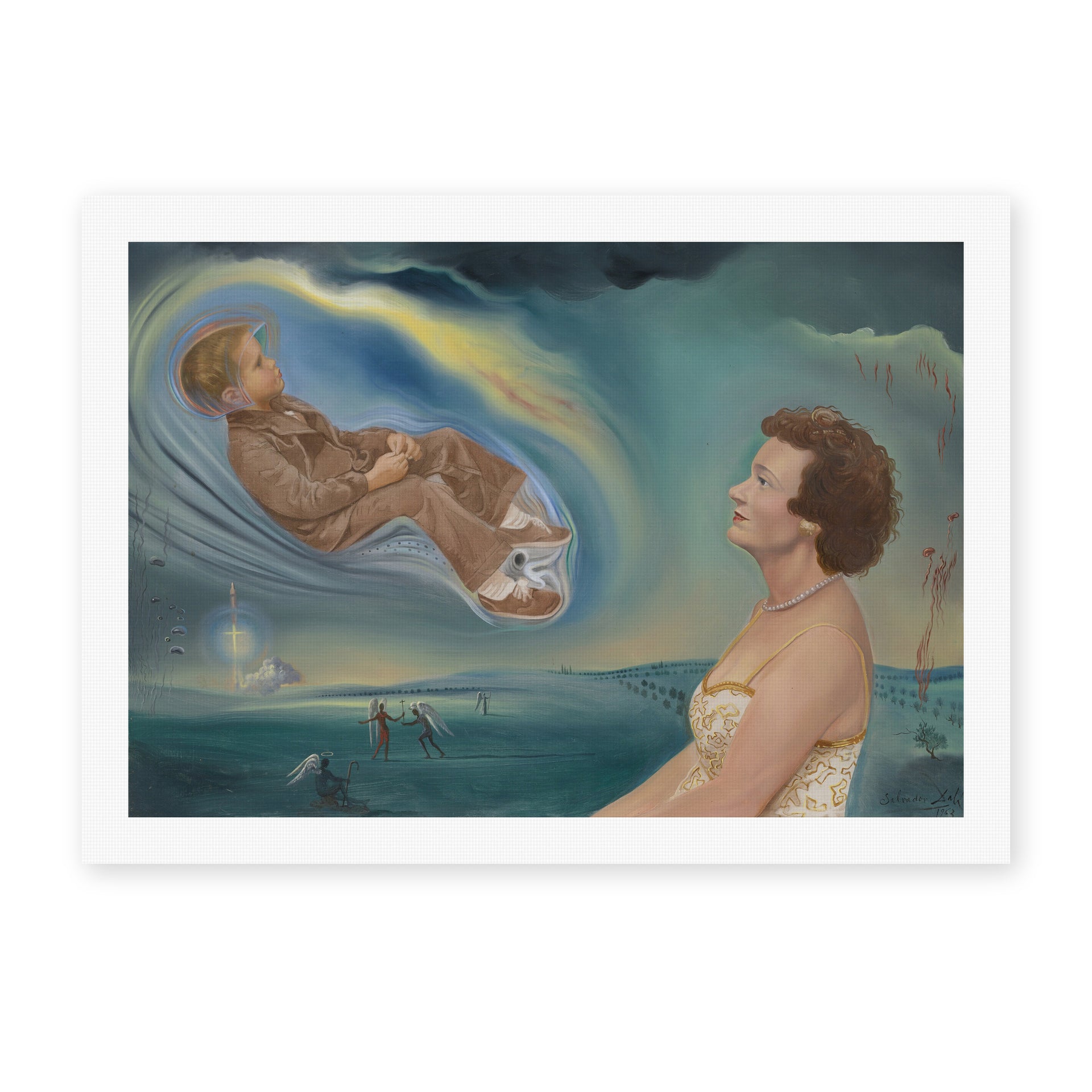 Salvador Dali's 'Portrait of Madame Ann Green and Her Son' painting reproduced as a rolled canvas print