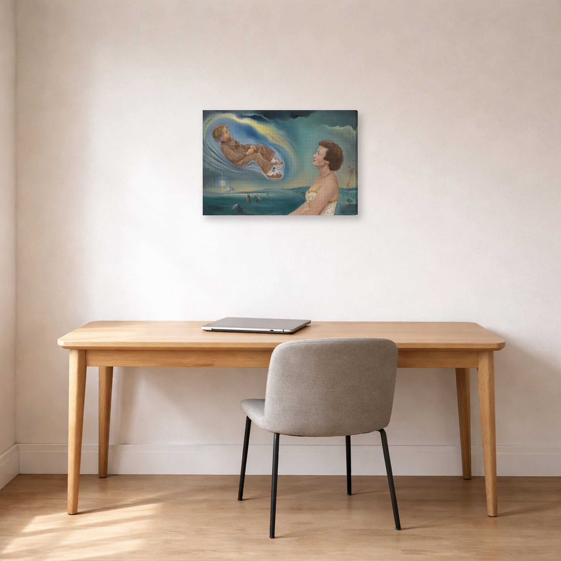 Gallery-wrapped canvas print of Salvador Dali's Portrait of Madame Ann Green and Her Son displayed on a wall in a office