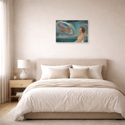 Unframed poster print of Salvador Dali's Portrait of Madame Ann Green and Her Son displayed on a wall in a bedroom
