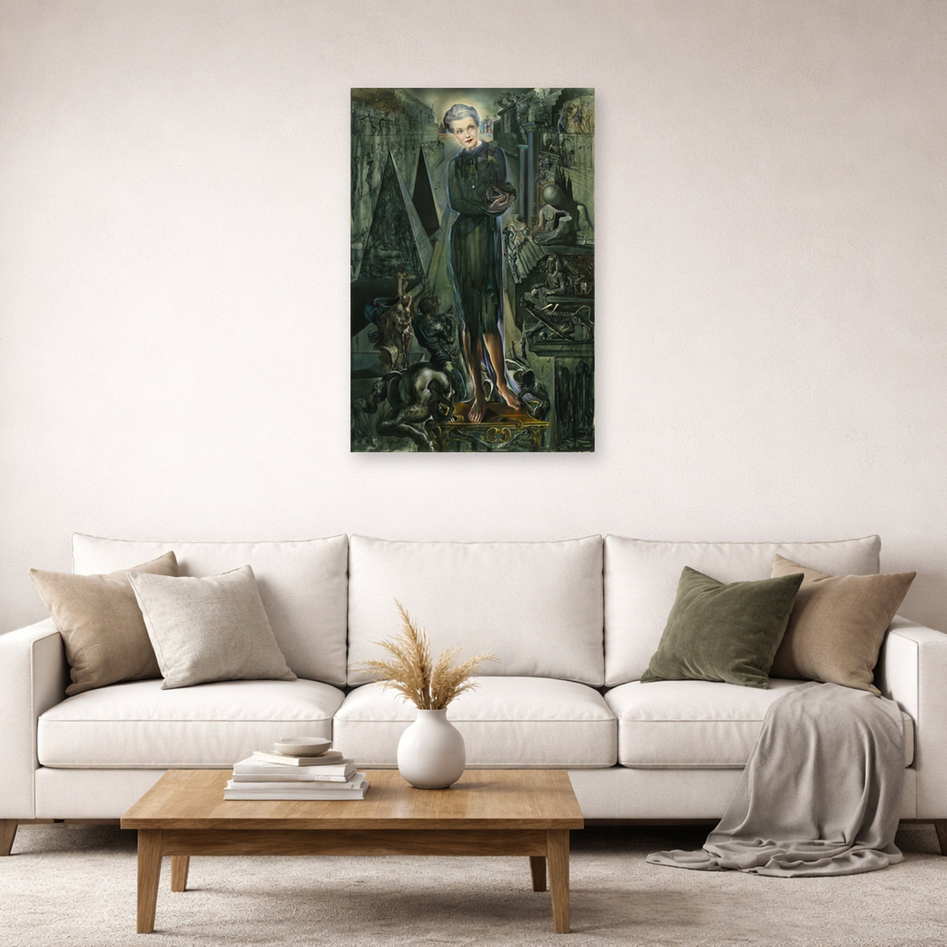 Unframed poster print of Salvador Dali's Portrait of Mrs Harrison Williams displayed on a wall in a living room