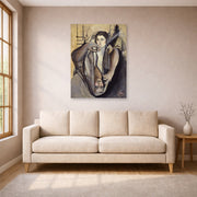 Unframed poster print of Salvador Dali's Portrait of My Sister displayed on a wall in a living room